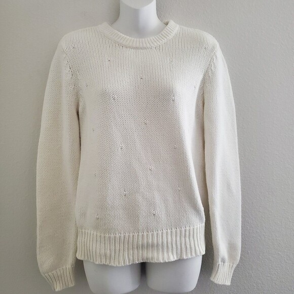 Modcloth Knit Sweater Ivory XS Crewneck Pullover Cozy Preppy Classic Casual - Picture 1 of 9